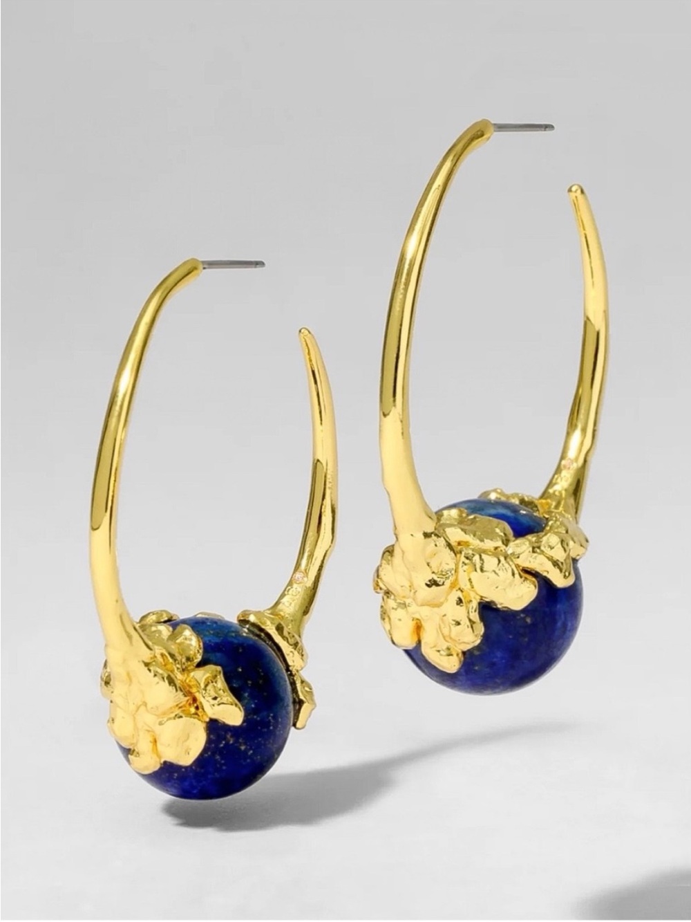 Alexis Bittar Brut Gold Capped Hoops with Blue Lapis Spheres Earrings